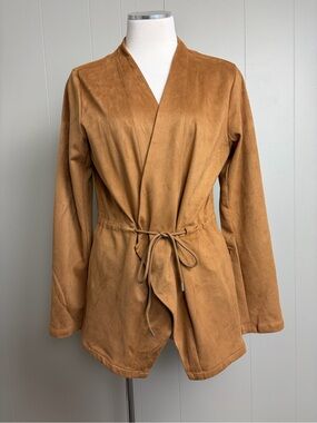 Thread & Supply Large Camel Faux Suede Jacket Draped Drawstring Waist